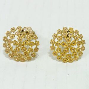 Vintage Gold plated Lili Flower Clip on Rhinestone Earrings